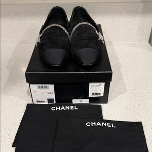 CHANEL Black Suede flats with Sparkling comets accents. 100% authentic!